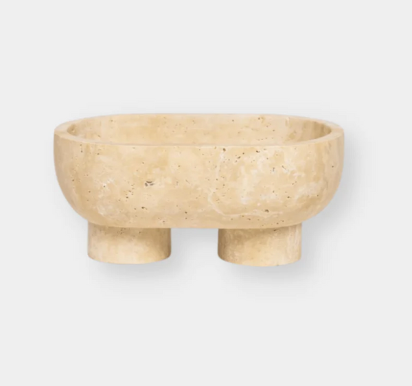 Muse Footed Oval Tray, Beige Travertine