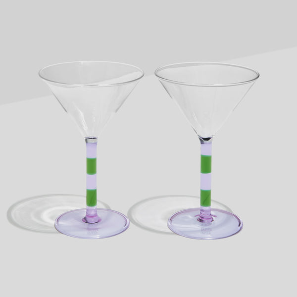 Fazeek Stripe Martini Glasses, Lilac + Green