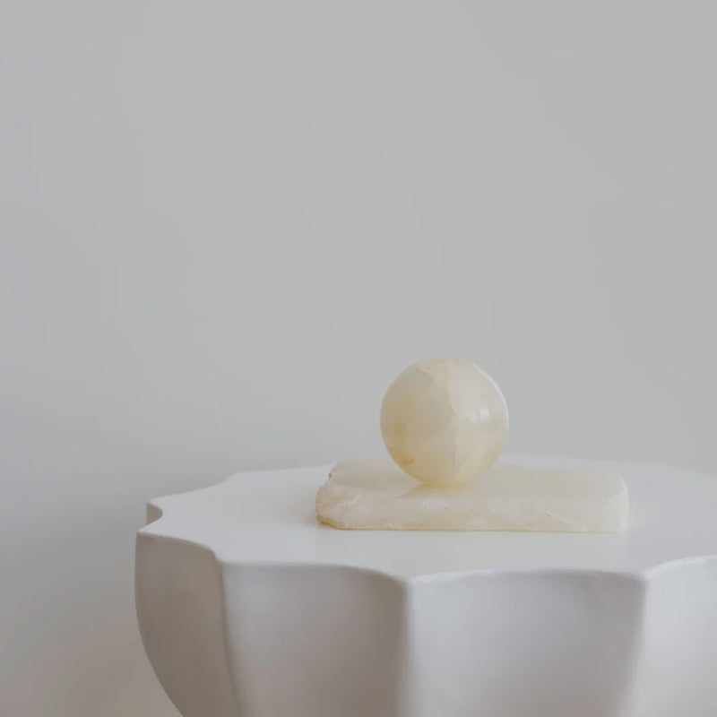 Orbit Table Sculpture Small, White Onyx