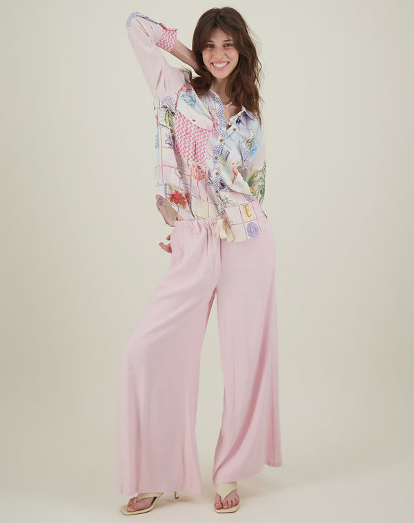 Me369 Ariel Wide Leg Linen Pants Pink