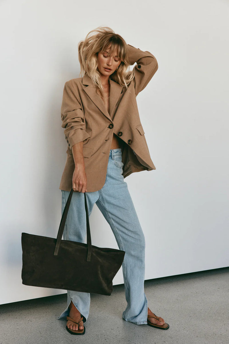 Vestirsi Mia Dark Chocolate Suede Slouchy Tote