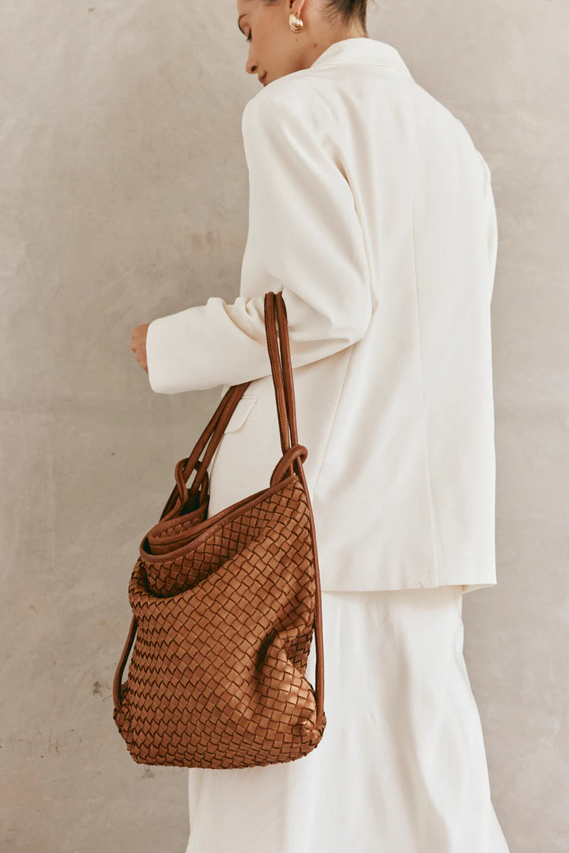Vestirsi Woven Bella Convertible Backpack Tote, Tan