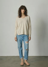 Classic V Neck Knit, Pearl Shell