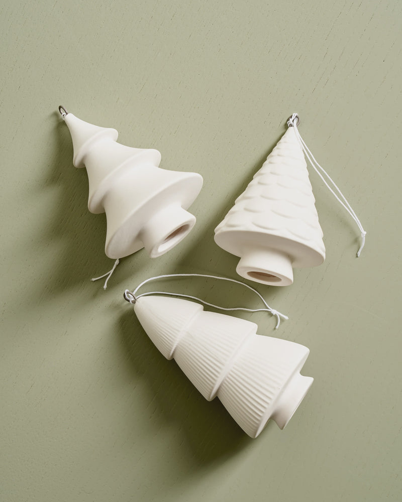 Hanging Christmas Tree Ornaments, Set of 3, White