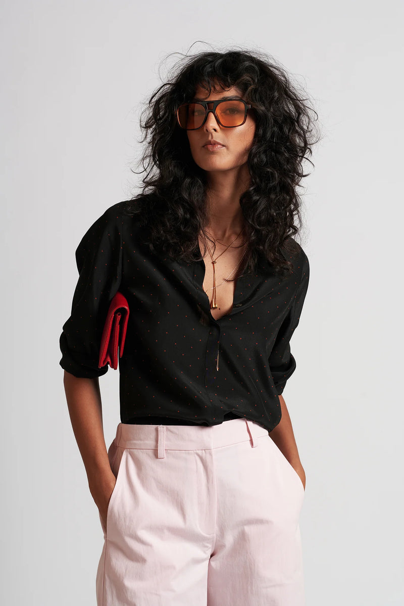 Le Dot Lightweight Silk Shirt, Ink