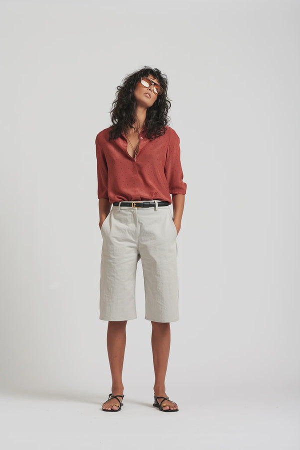 Le Dot Lightweight Silk Shirt, Rhubarb