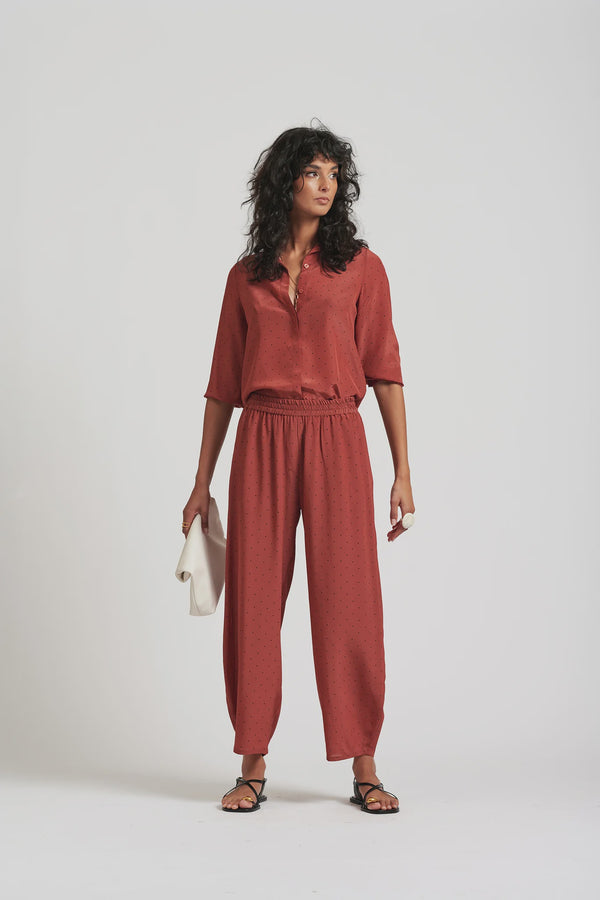 Le Dot Silk Balloon Pant, Rhubarb