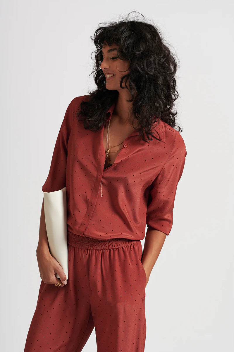 Le Dot Lightweight Silk Shirt, Rhubarb