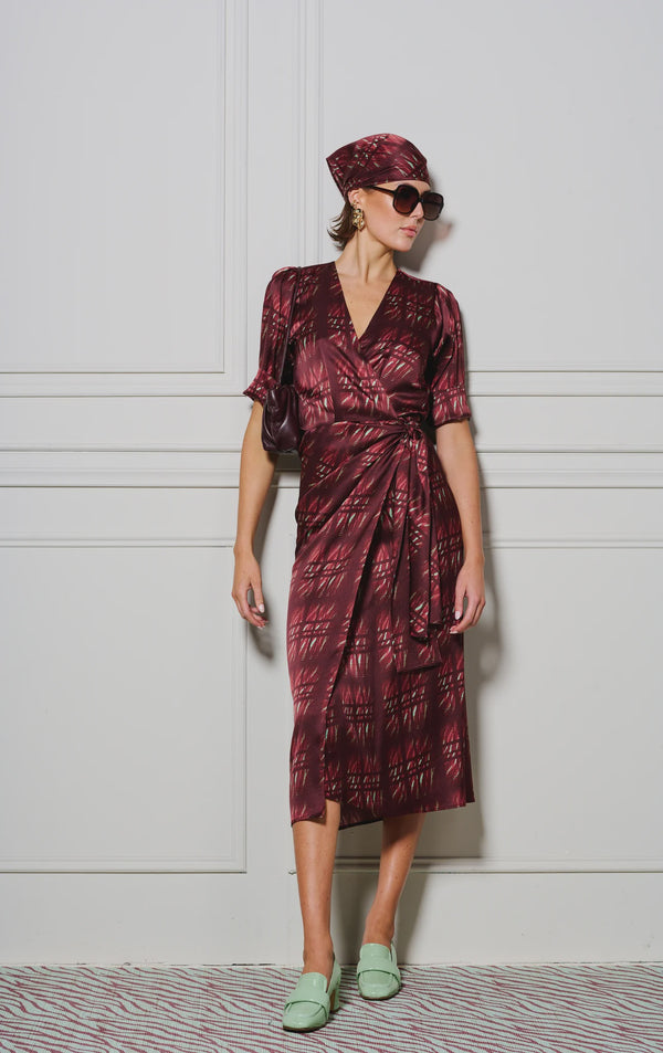 Le Cocktail Print Dress, Burgandy