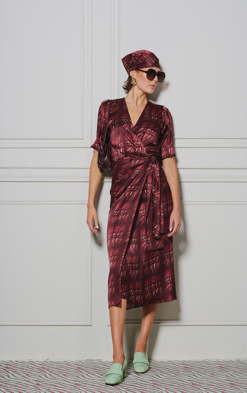 Le Cocktail Print Dress, Burgandy