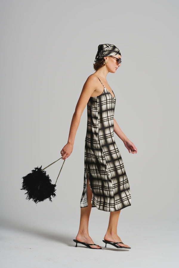 Le Check Slip Dress, Noir