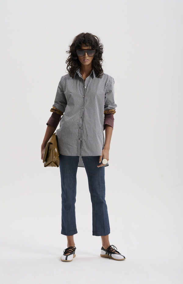 le stripe Mixed Cuff Gingham Shirt
