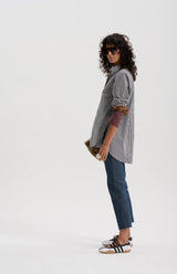 le stripe Mixed Cuff Gingham Shirt