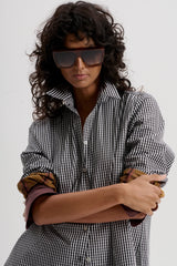 le stripe Mixed Cuff Gingham Shirt