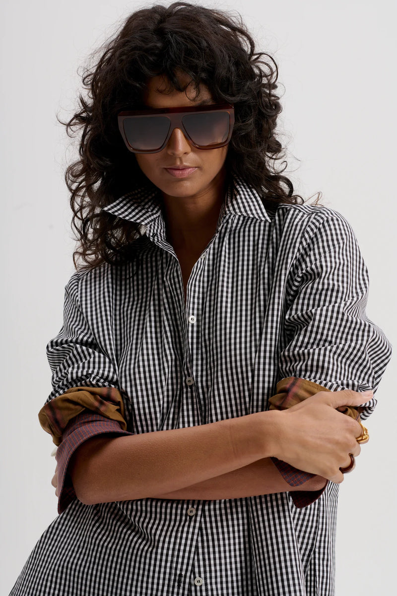 le stripe Mixed Cuff Gingham Shirt
