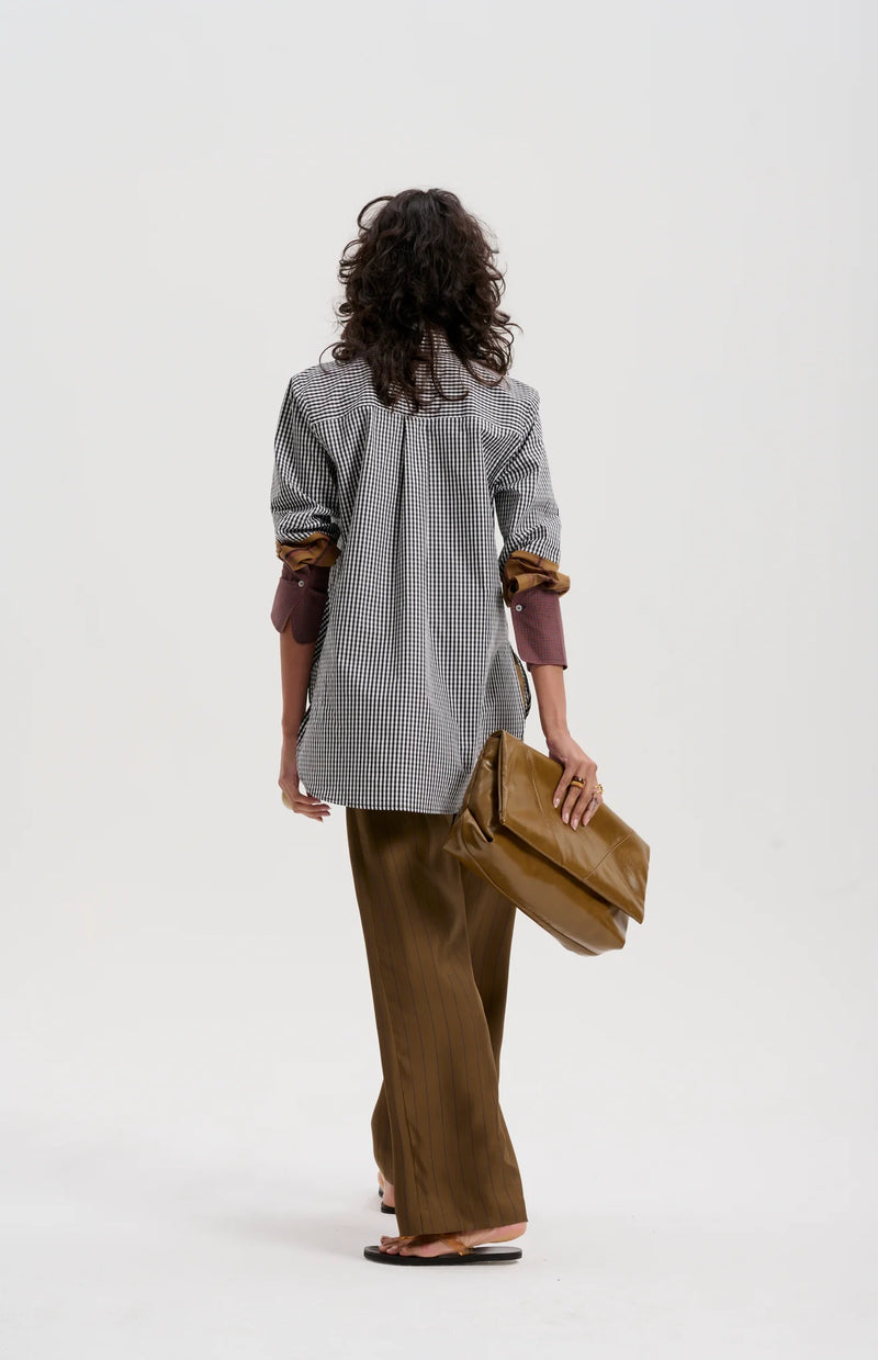 le stripe Mixed Cuff Gingham Shirt