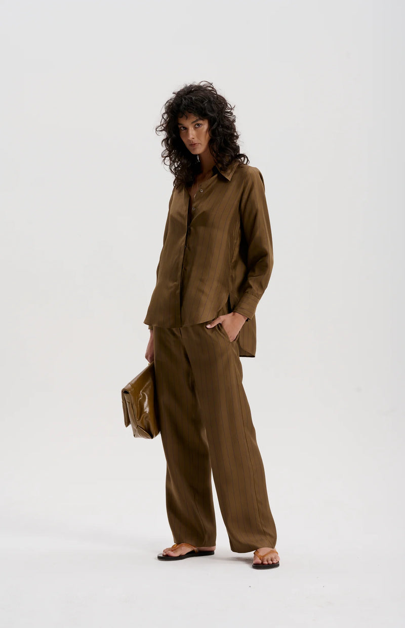 le stripe Silk Twill Pinstripe Pant, Olive