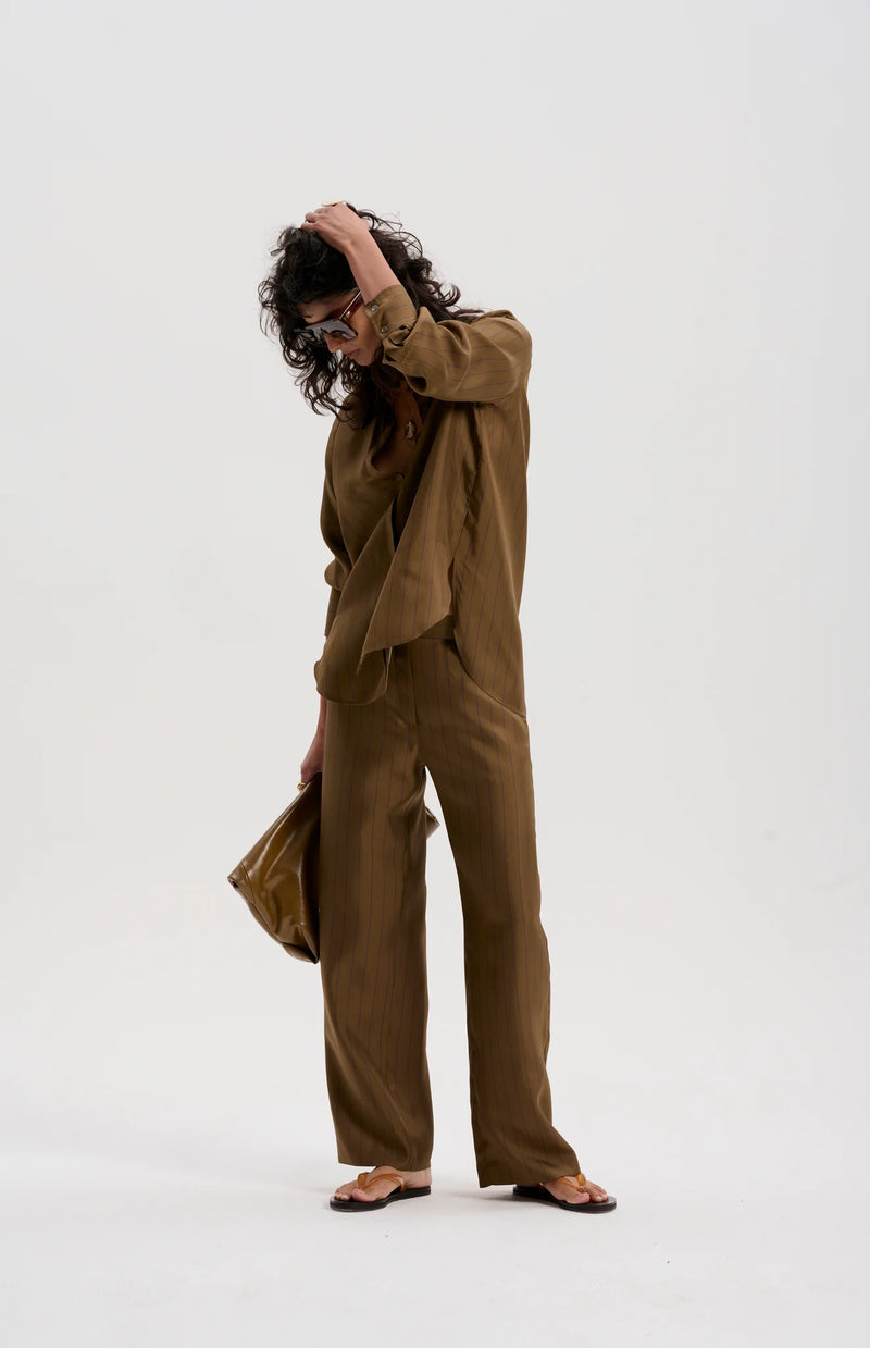 le stripe Silk Twill Pinstripe Pant, Olive