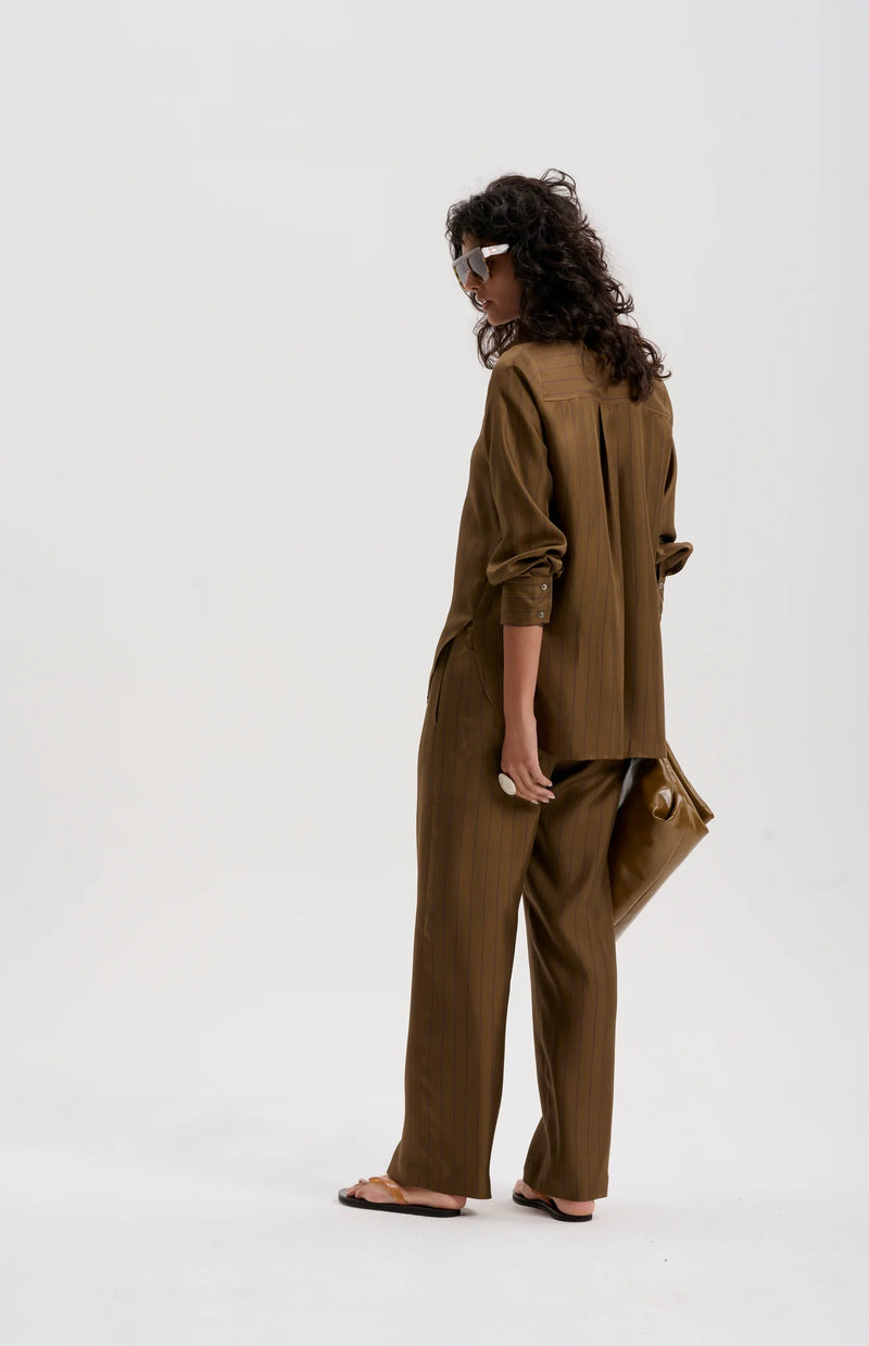 le stripe Silk Twill Pinstripe Pant, Olive