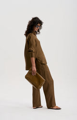 le stripe Silk Twill Pinstripe Shirt, Olive