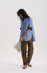 le stripe Mixed Cuff Stripe Shirt, Indigo