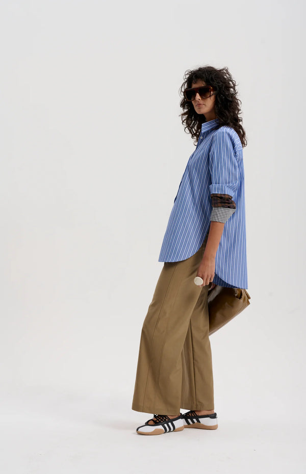 le stripe Mixed Cuff Stripe Shirt, Indigo
