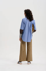 le stripe Mixed Cuff Stripe Shirt, Indigo