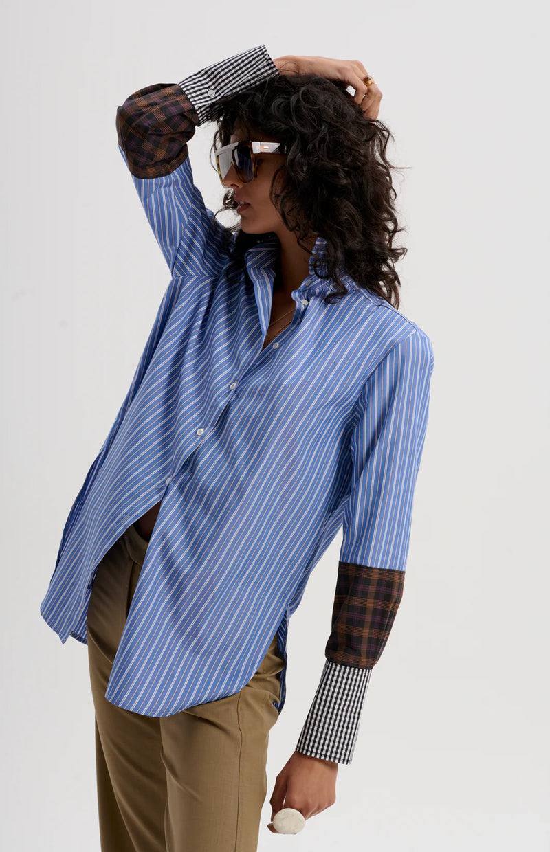 le stripe Mixed Cuff Stripe Shirt, Indigo