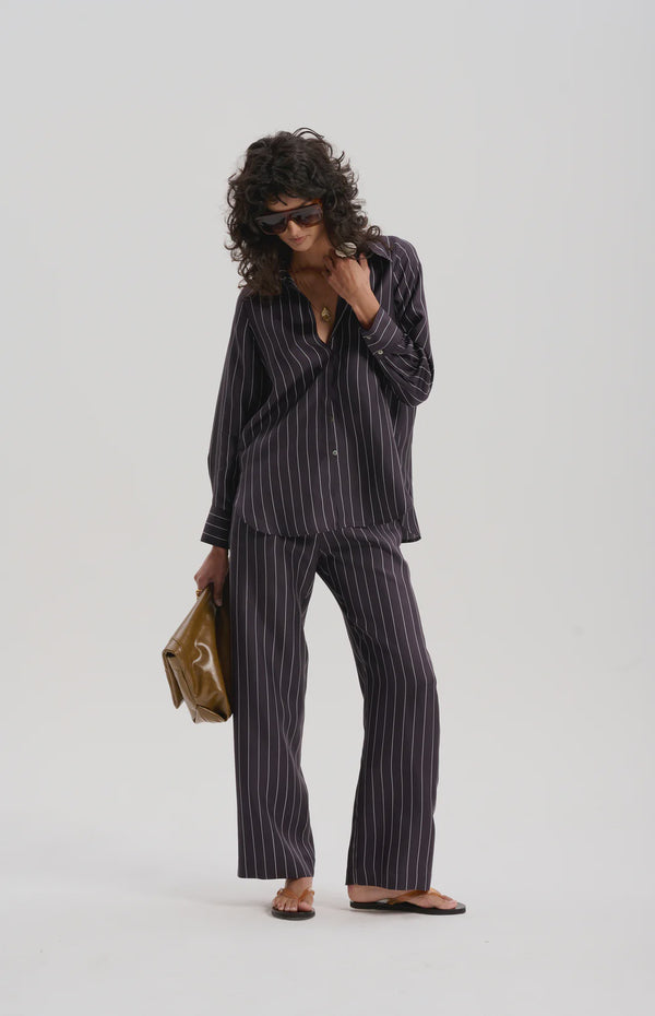 le stripe Silk Twill Pinstripe Shirt, Navy