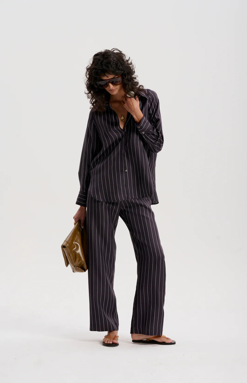 le stripe Silk Twill Pinstripe Pant, Navy