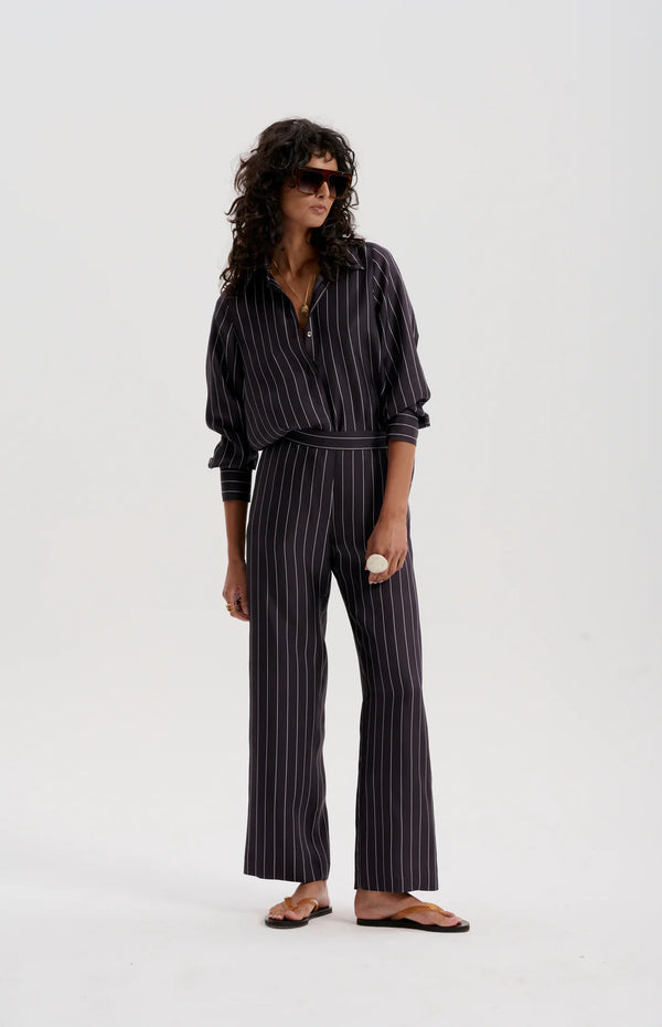 le stripe Silk Twill Pinstripe Shirt, Navy
