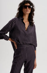 le stripe Silk Twill Pinstripe Shirt, Navy