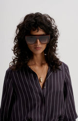 le stripe Silk Twill Pinstripe Shirt, Navy