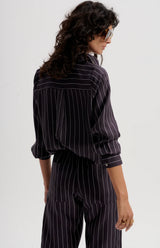 le stripe Silk Twill Pinstripe Shirt, Navy