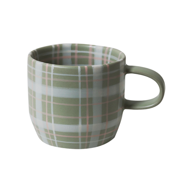 Robert Gordon Mug 'Cat's Pyjamas' Sage & Blush Check