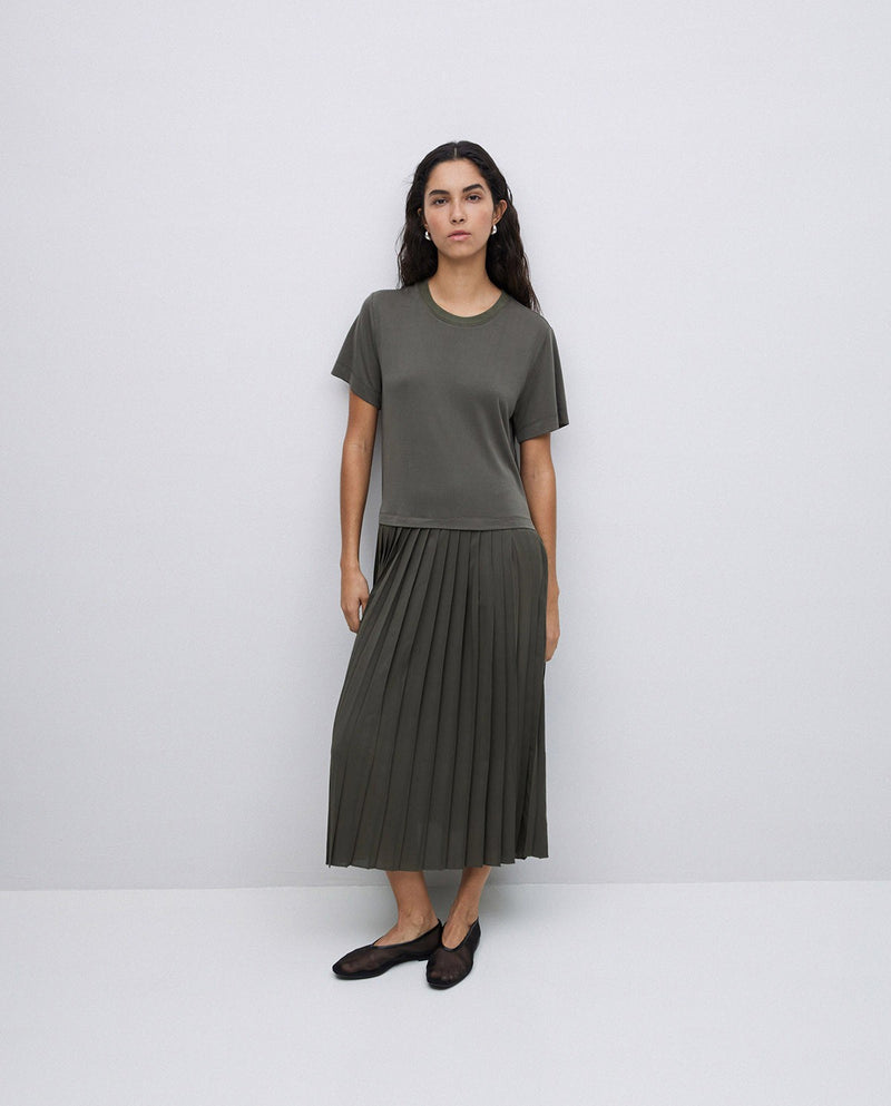 Yerse Pleat Dress Khaki
