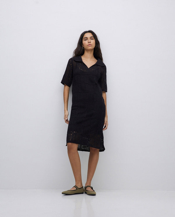 Yerse Crochet Dress Black