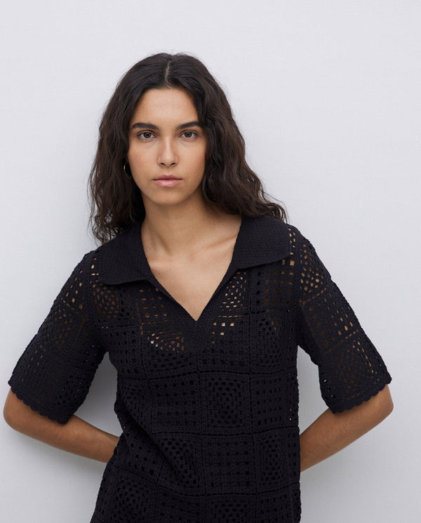 Yerse Crochet Dress Black