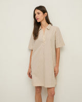 Yerse Poplin Striped Shirt Dress, Ecru