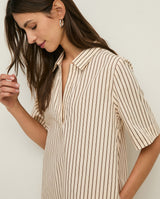 Yerse Poplin Striped Shirt Dress, Ecru