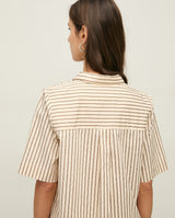 Yerse Poplin Striped Shirt Dress, Ecru