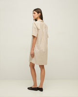 Yerse Poplin Striped Shirt Dress, Ecru