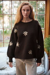 Miru Stitch Flower Jumper, Chocolate