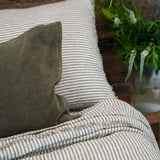 French Linen Fitted Sheet, Olive Stripe