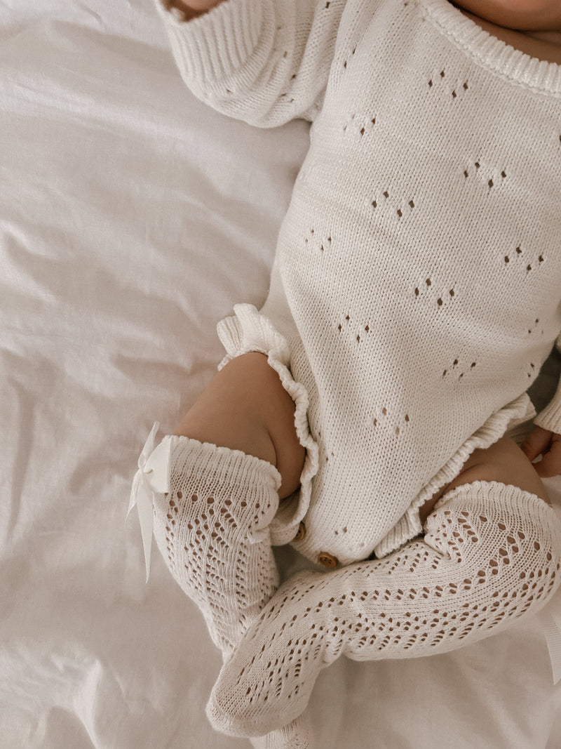 Pointelle Romper, Milk, NB