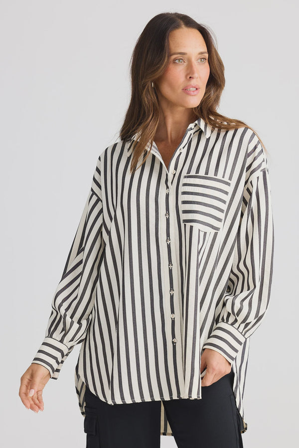 Brave & True Ezra Shirt, Black Stripe