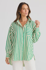 Brave & True Ezra Shirt, Jade Stripe