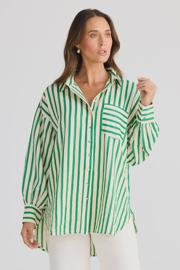 Brave & True Ezra Shirt, Jade Stripe
