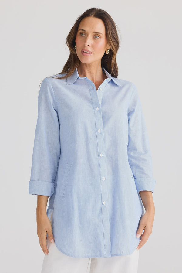 Brave & True Ava Shirt, Blue Pinstripe
