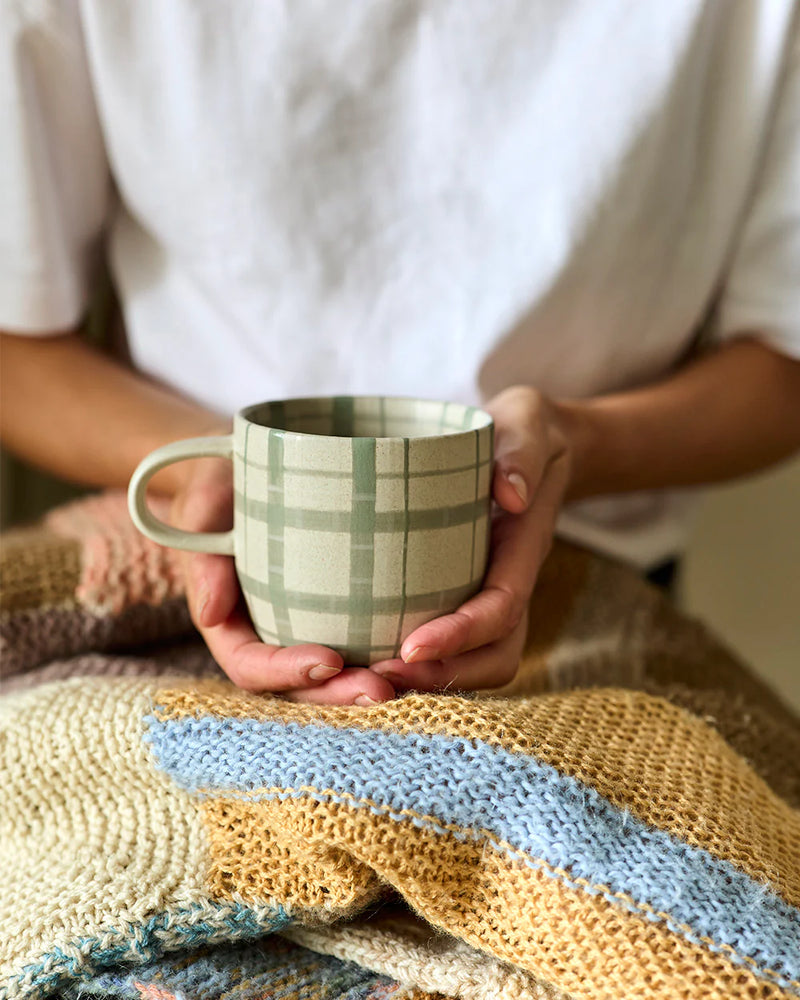 Robert Gordon Mug 'Cat's Pyjamas' Mug, Duck Egg Check